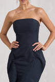 The Real Thing Navy Strapless Draped Fishtail Maxi Dress