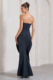 The Real Thing Navy Strapless Draped Fishtail Maxi Dress