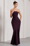 The Real Thing Plum Strapless Draped Fishtail Maxi Dress