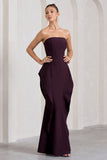 The Real Thing Plum Strapless Draped Fishtail Maxi Dress