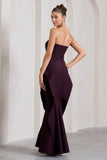 The Real Thing Plum Strapless Draped Fishtail Maxi Dress