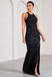 Reserved Black Sequin Lace Split Maxi Dress