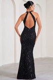 Reserved Black Sequin Lace Split Maxi Dress