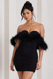 Confetti Black Sweetheart Mini Dress With Chiffon Feather Sleeves