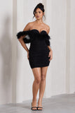 Confetti Black Sweetheart Mini Dress With Chiffon Feather Sleeves