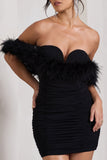 Confetti Black Sweetheart Mini Dress With Chiffon Feather Sleeves