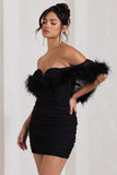 Confetti Black Sweetheart Mini Dress With Chiffon Feather Sleeves