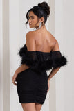 Confetti Black Sweetheart Mini Dress With Chiffon Feather Sleeves