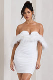 Confetti White Sweetheart Mini Dress With Chiffon Feather Sleeves