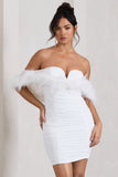 Confetti White Sweetheart Mini Dress With Chiffon Feather Sleeves