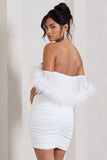 Confetti White Sweetheart Mini Dress With Chiffon Feather Sleeves