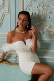 Confetti White Sweetheart Mini Dress With Chiffon Feather Sleeves
