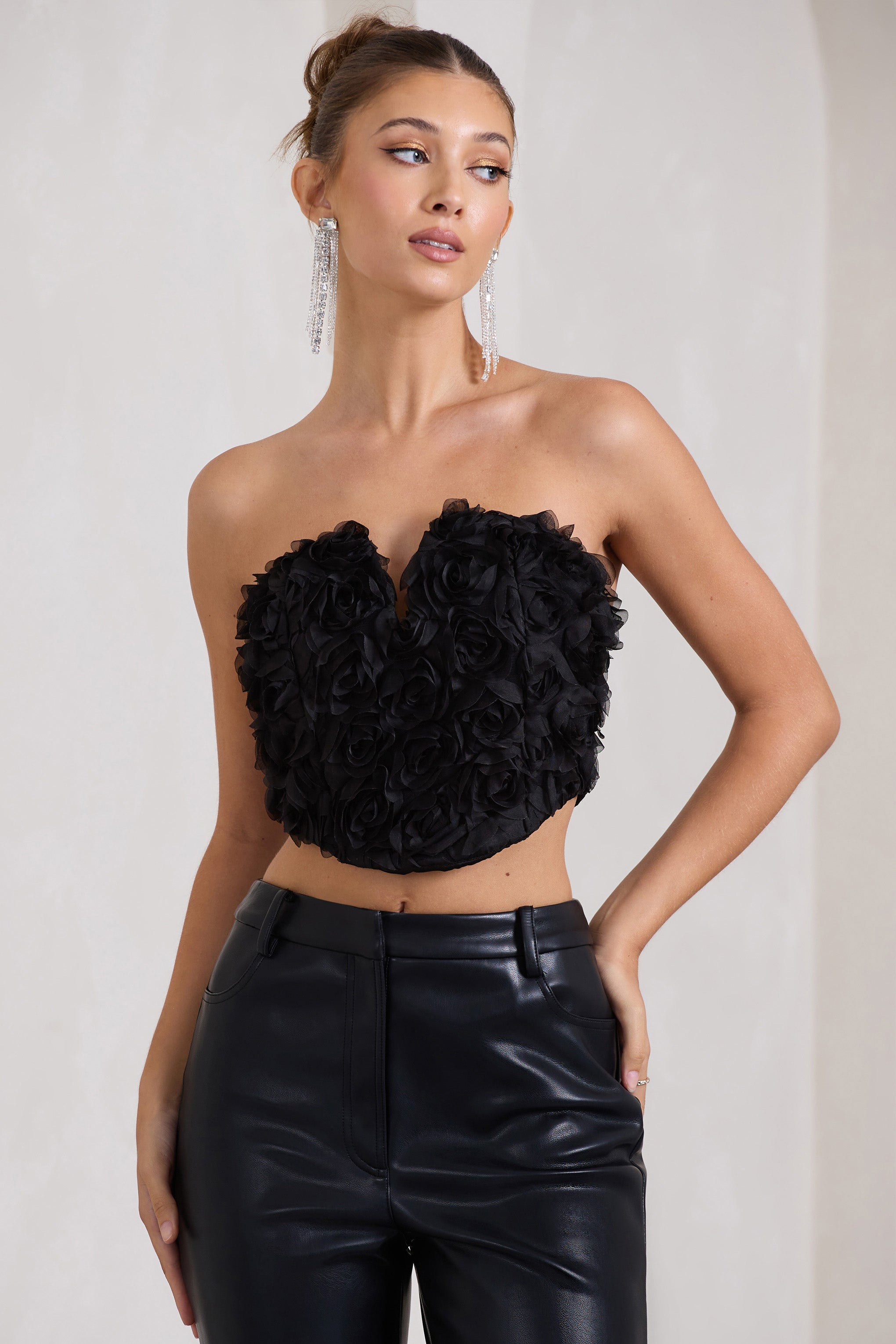 Alicia Black Floral Mesh Strapless Corset Top