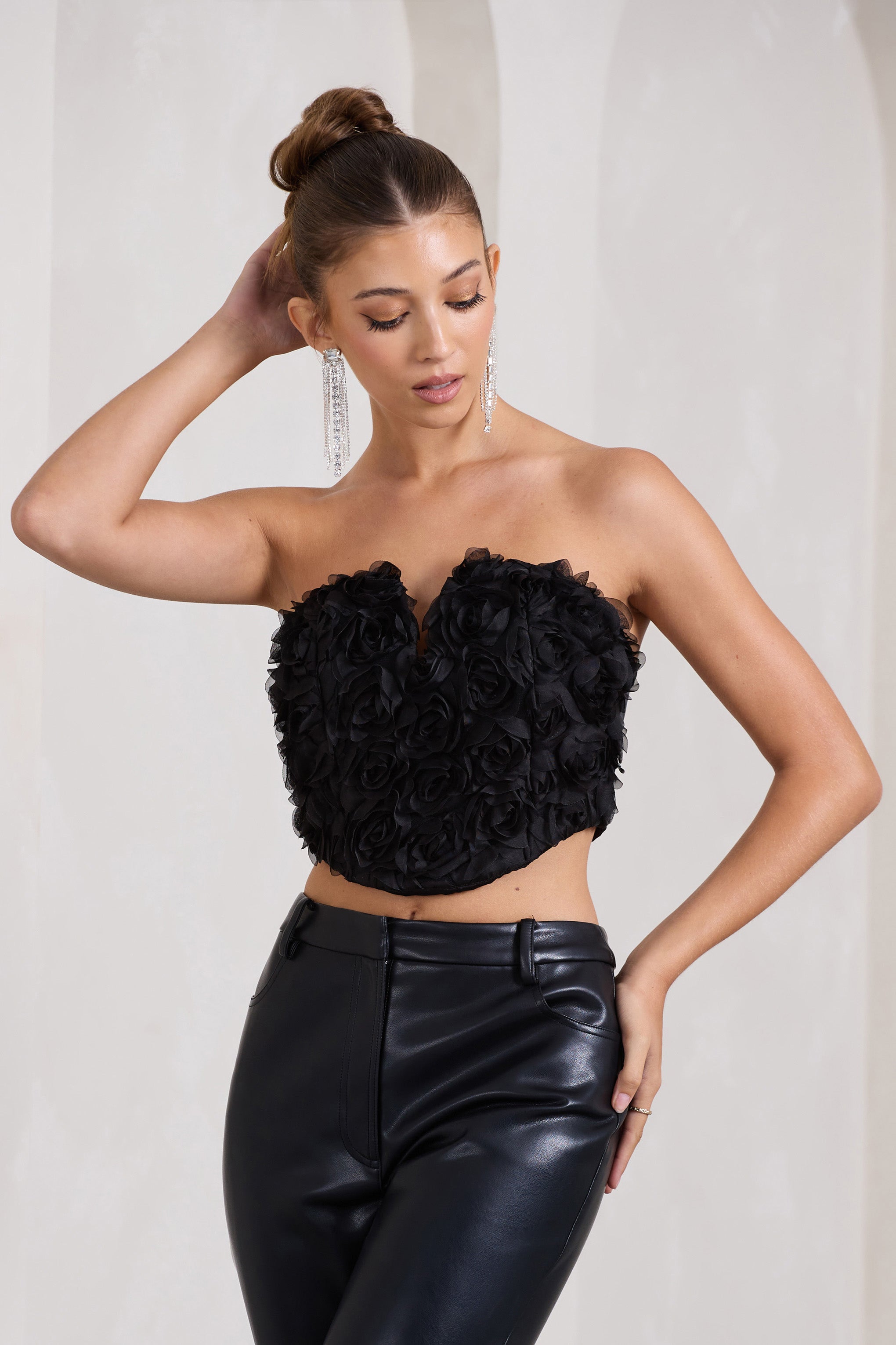 Alicia Black Floral Mesh Strapless Corset Top