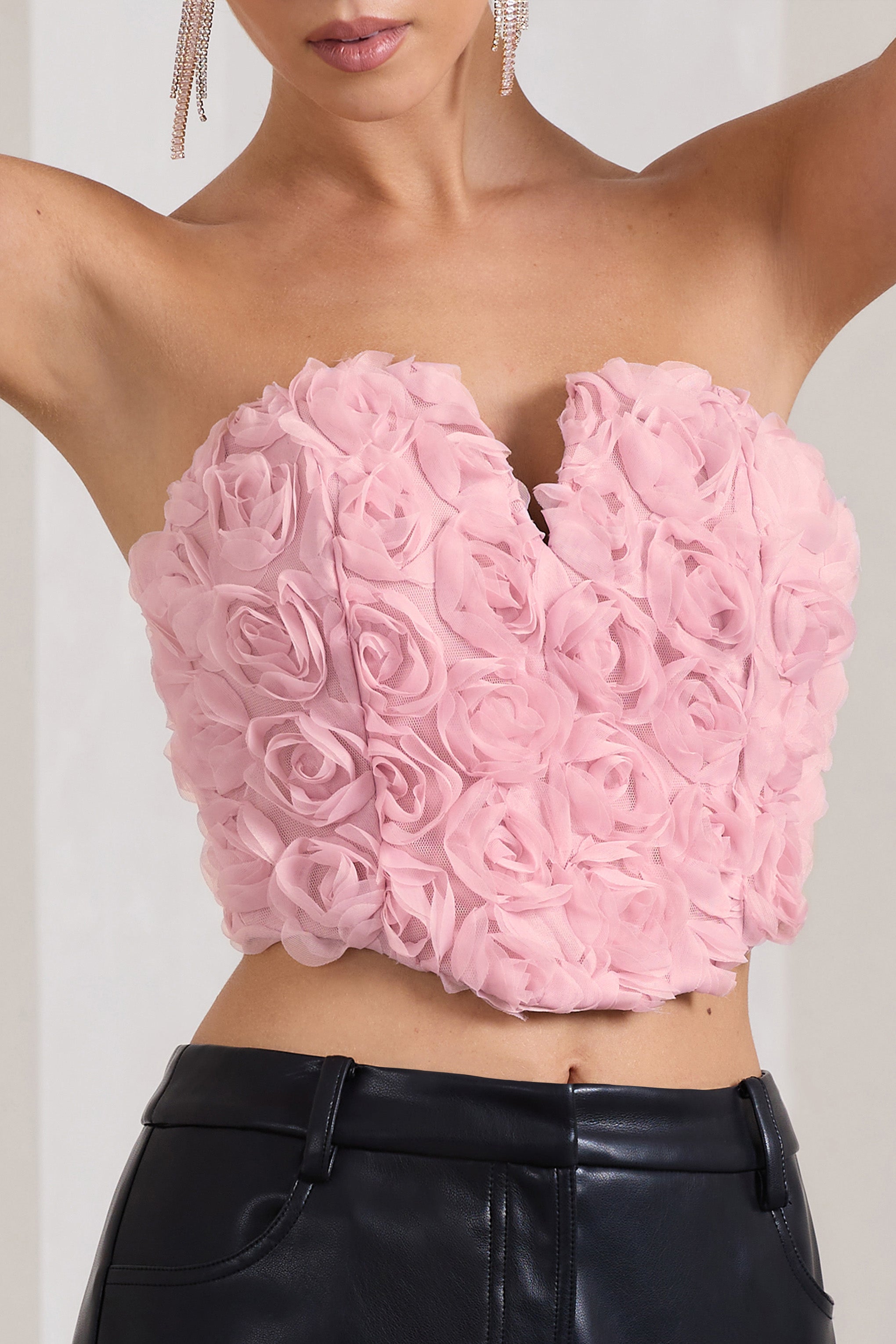 Alicia Blush Pink Floral Mesh Strapless Corset Top