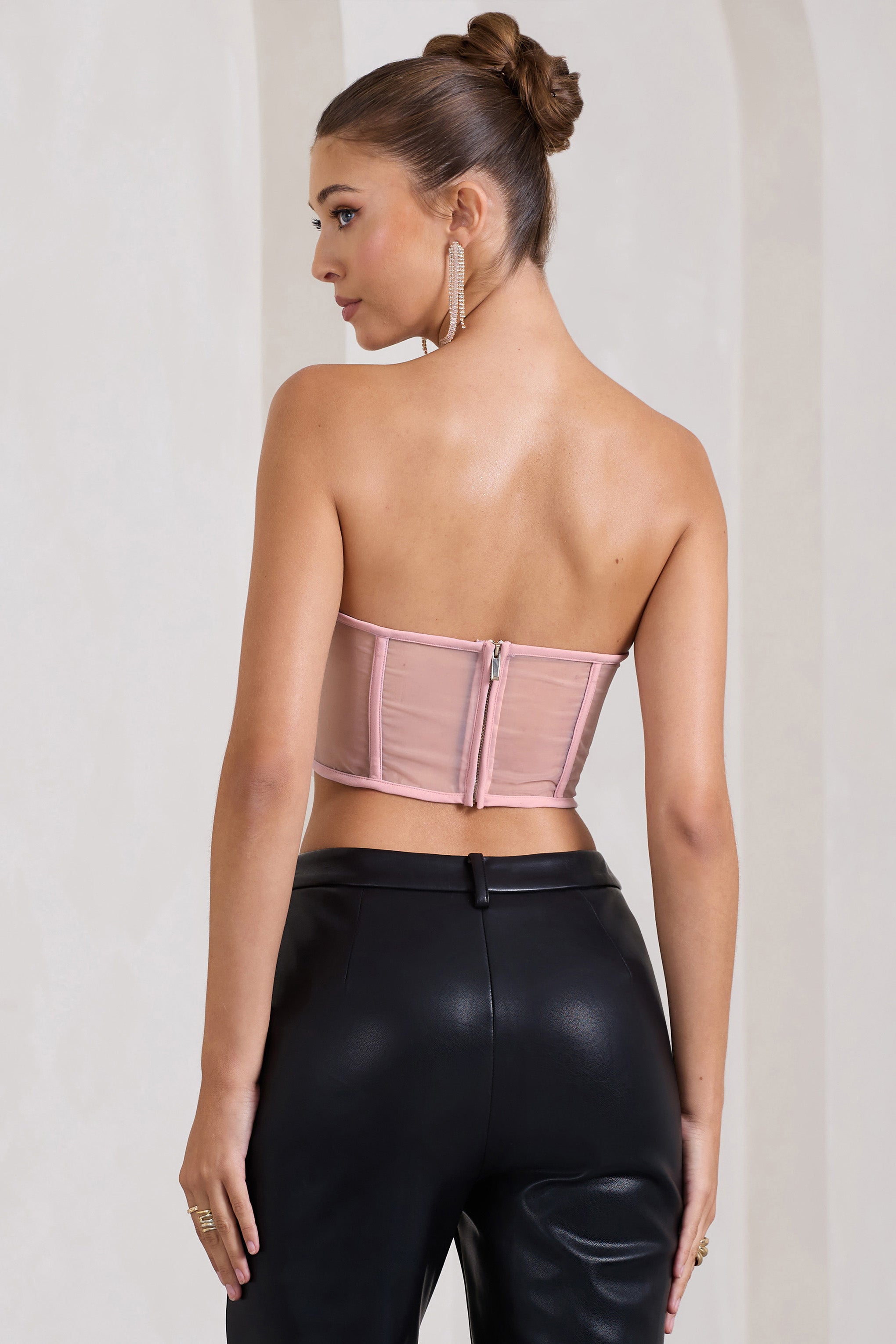 Alicia Blush Pink Floral Mesh Strapless Corset Top