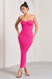 Evita Hot Pink Sweetheart Twist Detail Maxi Dress