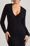 Elisabeth Black V-Neck Long-Sleeved Midi Dress