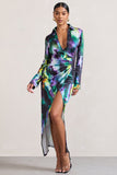 Oasis Watercolour Print Satin Long-Sleeved Maxi Shirt Dress