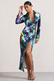 Oasis Watercolour Print Satin Long-Sleeved Maxi Shirt Dress
