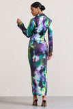 Oasis Watercolour Print Satin Long-Sleeved Maxi Shirt Dress