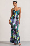 Lifetime Watercolour Print Satin Cowl Neck Maxi Dress With Cross Back Detail