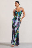 Lifetime Watercolour Print Satin Cowl Neck Maxi Dress With Cross Back Detail