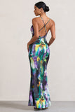 Lifetime Watercolour Print Satin Cowl Neck Maxi Dress With Cross Back Detail