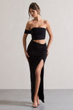 Gilded Black One-Sleeved Cut-Out Split Maxi Dress