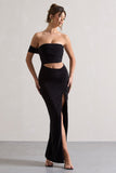 Gilded Black One-Sleeved Cut-Out Split Maxi Dress