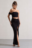 Gilded Black One-Sleeved Cut-Out Split Maxi Dress