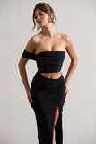 Gilded Black One-Sleeved Cut-Out Split Maxi Dress