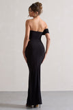 Gilded Black One-Sleeved Cut-Out Split Maxi Dress