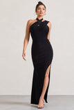 Ignite Black Strappy Halter-Neck Asymmetric Maxi Dress