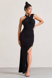 Ignite Black Strappy Halter-Neck Asymmetric Maxi Dress