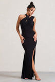 Ignite Black Strappy Halter-Neck Asymmetric Maxi Dress