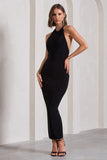 Kirsten Black Sleeveless Halter-Neck Open-Back Maxi Dress