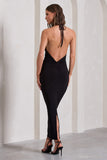 Kirsten Black Sleeveless Halter-Neck Open-Back Maxi Dress