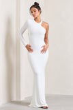 Tyra White Asymmetric Neck Cut Out Maxi Dress With Open Back Detail