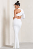 Tyra White Asymmetric Neck Cut Out Maxi Dress With Open Back Detail