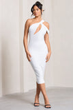 Ella White Asymmetric Neck Cut Out Midi Dress