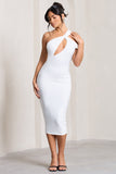 Ella White Asymmetric Neck Cut Out Midi Dress