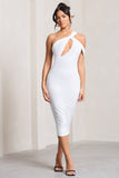 Ella White Asymmetric Neck Cut Out Midi Dress