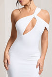 Ella White Asymmetric Neck Cut Out Midi Dress
