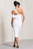 Ella White Asymmetric Neck Cut Out Midi Dress