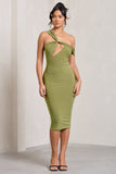 Ella Olive Asymmetric Neck Cut Out Midi Dress