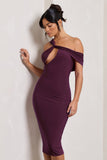 Ella Plum Asymmetric Neck Cut Out Midi Dress