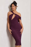 Ella Plum Asymmetric Neck Cut Out Midi Dress