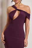 Ella Plum Asymmetric Neck Cut Out Midi Dress