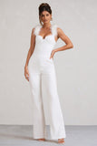 Verity White Feather Shoulder Corset Style Jumpsuit